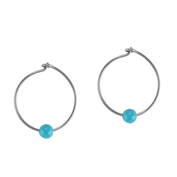 Silver Mini Turquoise Hoops