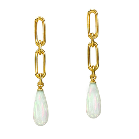 White Opal Chain Drop Earrings
