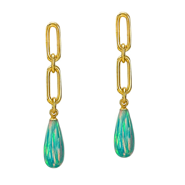 Aqua Opal Chain Drop Earrings
