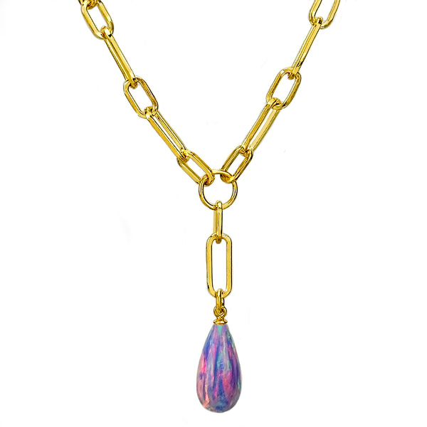 Lavender Opal Teardrop Y Necklace