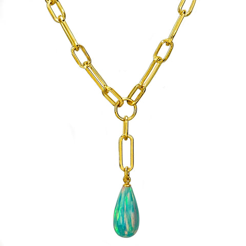 Aqua Opal Teardrop Y Necklace