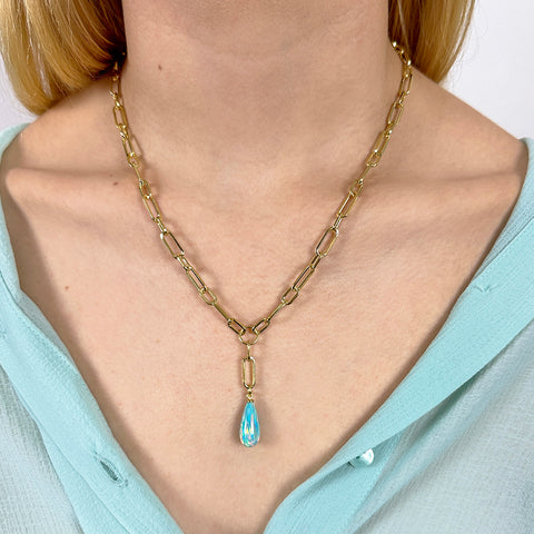 Aqua Opal Teardrop Y Necklace