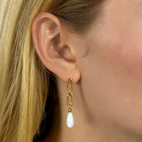 White Opal Chain Drop Earrings