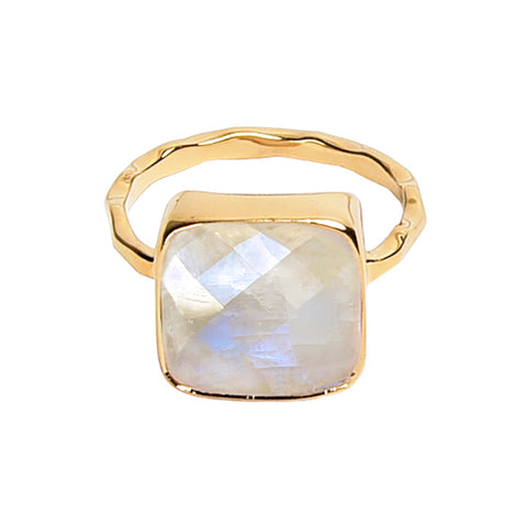 Rainbow Moonstone Cushion Ring