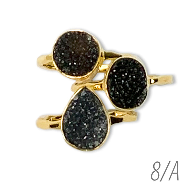 Gold Agate Druzy Ring Set