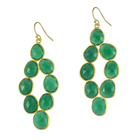 Emerald Agate Pebbled Diamond Earrings