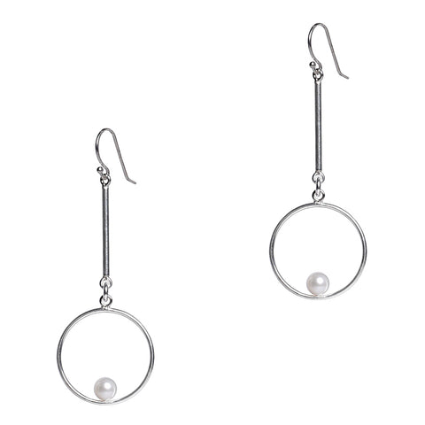 Silver Pearl Pendulum Earrings