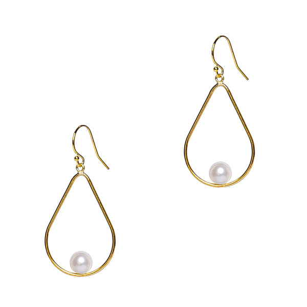 Gold Floating Pearl Teardrops