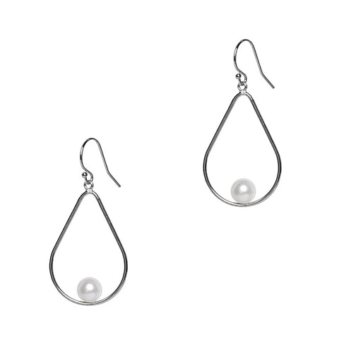 Silver Floating Pearl Teardrops