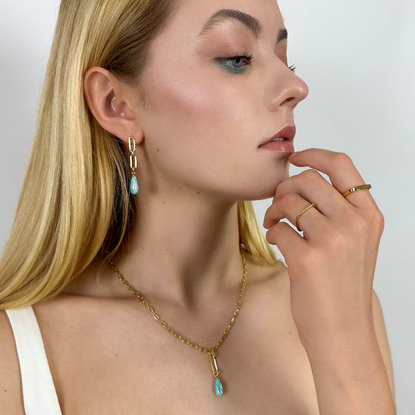 Aqua Opal Chain Drop Earrings