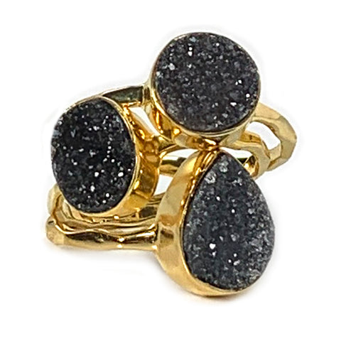 Gold Agate Druzy Ring Set