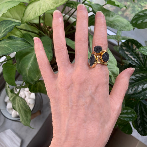 Gold Agate Druzy Ring Set