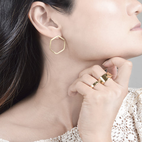 Gold Hexagon Line Earrings