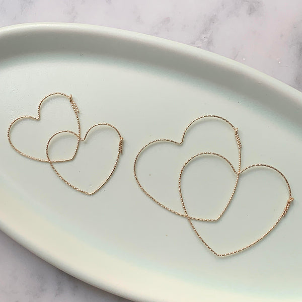 Gold Glitter Heart Hoops