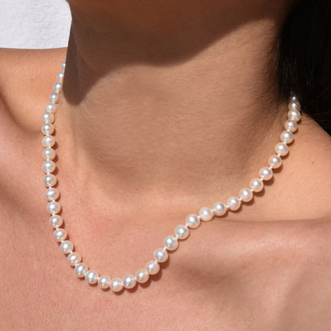 Classic Knotted Pearl Necklace