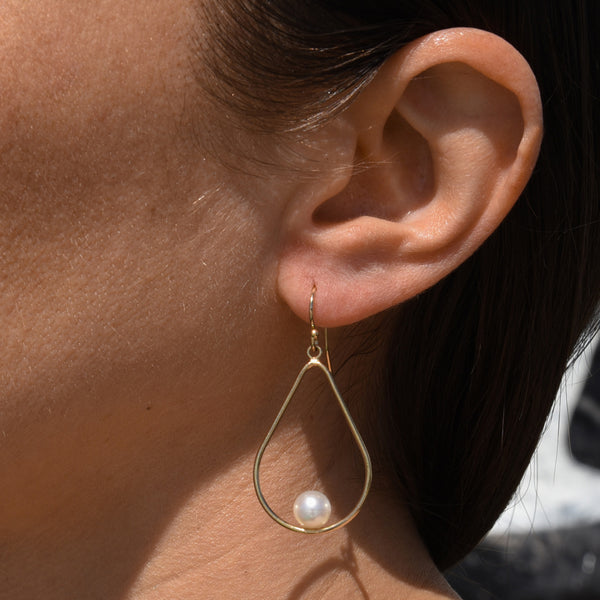 Gold Floating Pearl Teardrops