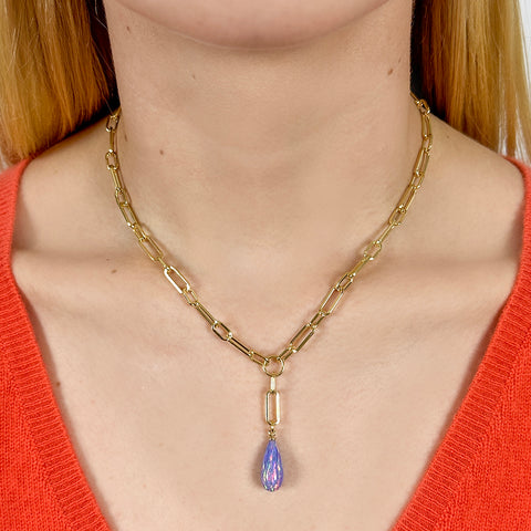 Lavender Opal Teardrop Y Necklace
