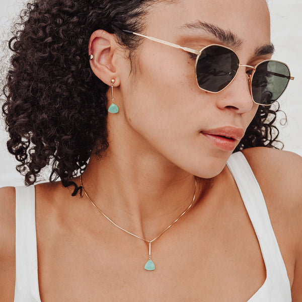 Green Chalcedony Bar Earrings