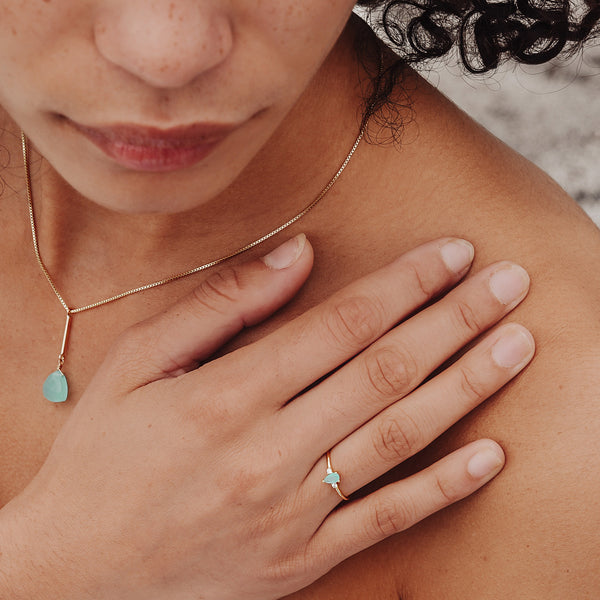 Green Chalcedony Tiny Solitaire Ring