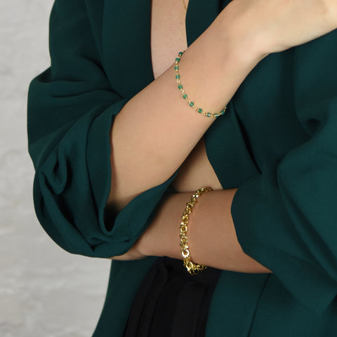 Emerald Agate Rosary Chain Bracelet
