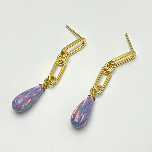 Lavender Opal Chain Drop Earrings