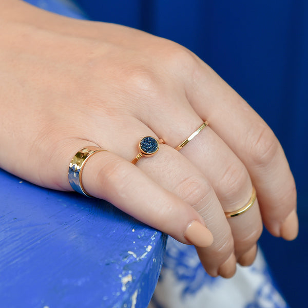 Gold and Teal Artisan Druzy Ring