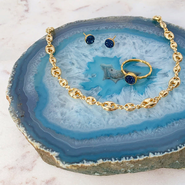 Gold and Teal Artisan Druzy Ring