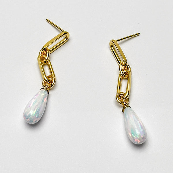 White Opal Chain Drop Earrings